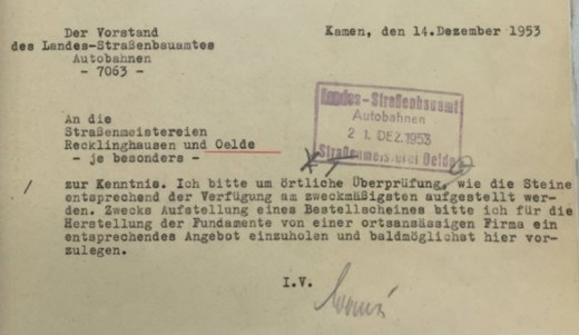Bild 6 Anweisung zur Errichtung des Fundaments (Quelle: Akte der Autobahnmeisterei Oelde; © Foto Michael Damm)