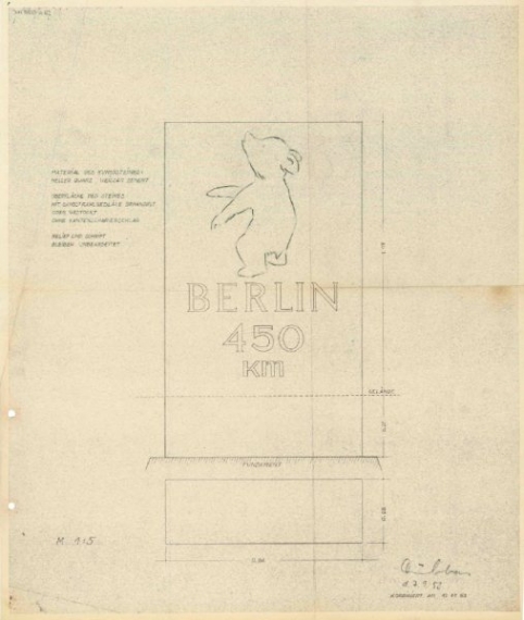 Bild 1 Originalzeichnung vom 7.9.1953 für die Ausführung der Berliner Meilensteine